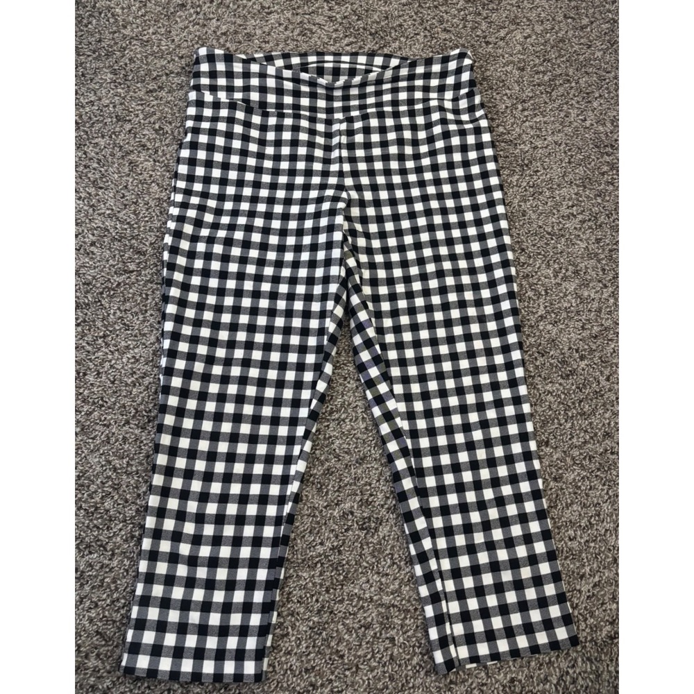 Glimpse Black White Gingham Leggings Womens Medium Cropped Pull On Pants